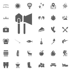 Shovel and axe icon. Camping and outdoor recreation icons set