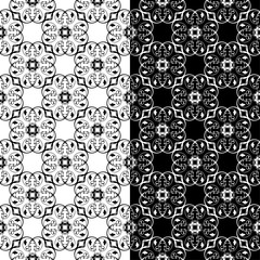 Black and white floral seamless patterns. Set of backgrounds