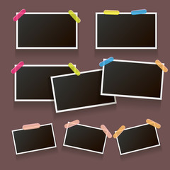 Set of vintage photo frame with shadow isolated on brown background. Vector Photo realistic Mockups with empty space for photo.