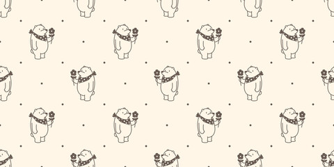 Bear Seamless Pattern vector Polar Bear Flower scarf isolated wallpaper background