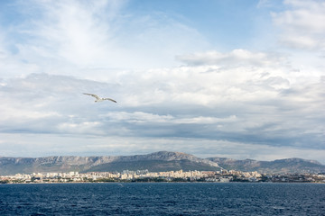 Fototapeta na wymiar Summer landscape overlooking the city of Split from the Adriatic Sea, Croatia