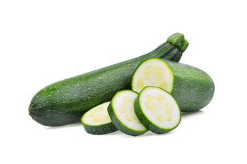 fresh green zucchini with slice isolated on white background