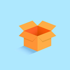 3d empty  isometric cardboard opened box isolated on light blue background vector illustration