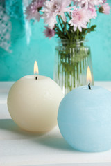 Blue and cream aroma candles