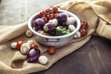 Vegetables in iron bowl