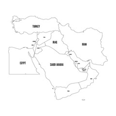 Obraz premium Political map of Middle East, or Near East. Simple flat outline vector ilustration.
