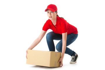 young beautiful woman delivery company employee