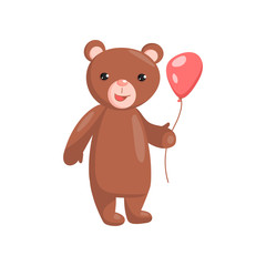 Costume bear character holding red balloon cartoon vector Illustration