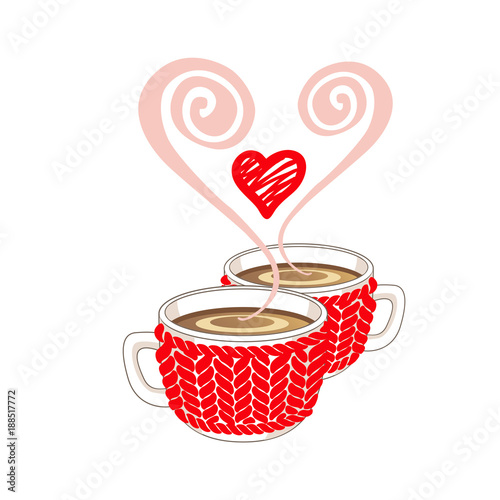 Download "Two cocoa or coffee cups with heart shaped steam and ...