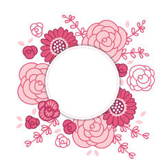 Valentine greeting card with gerbera, roses, leaves, branches, blank label