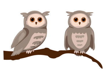 grey cartoon owls on branch