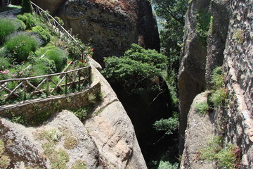 landscape of green mountain vegetation on the rocks of St. Meteori.