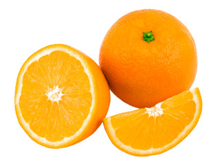 Fresh orange fruit with slice isolated on white