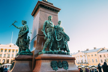 Helsinki, Finland. Details Of Monument To Russian Emperor Alexander