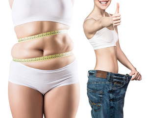 Woman's body before and after weight loss.