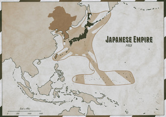 Hand drawn map of Japanese Empire in 1933
