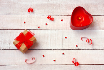 valentine day background, candle, gift box, small heart