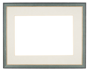 Empty picture frame, blue painted finish, with mount