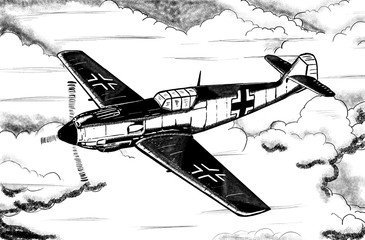 Digital sketch of World War 2 German aircraft.