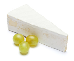 Piece of brie or camambert cheese on a white background