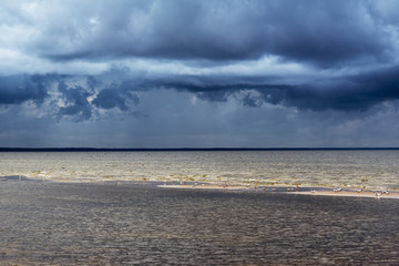 Dark clouds above gulf of Riga, Baltic sea.