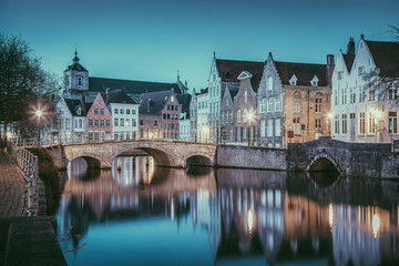 Fototapeta na wymiar Historic city of Brugge at night, Flanders, Belgium