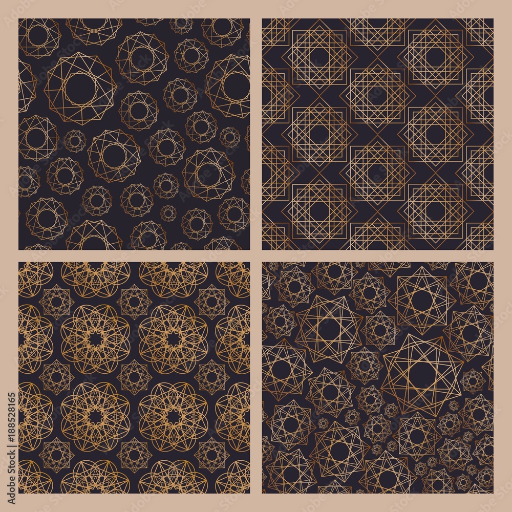 Aufkleber collection of abstract seamless patterns with various geometric shapes drawn with contour lines on d
