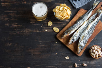 Assorted snacks for beer, dried fish.