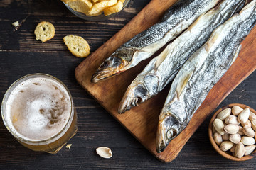 Assorted snacks for beer, dried fish.