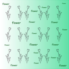 Flower pattern: a graphic image of tulips on a white-green background - a beautiful fresh print. Flowers are mirrored symmetrically.