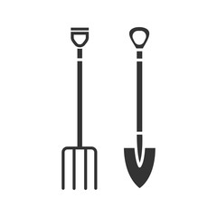 Pitchfork and shovel glyph icon