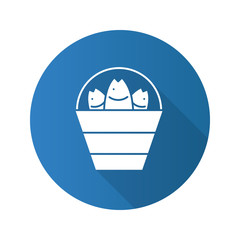 Bucket with fish flat design long shadow glyph icon