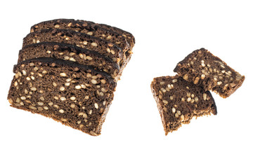 Rye bread with sunflower seeds, isolated on white background