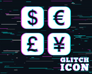 Glitch effect. Currency exchange sign icon. Currency converter symbol. Money label. Background with colored lines. Vector