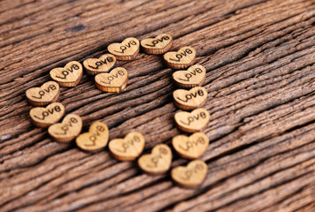 Small wooden heart wooden table Valentine day Vintage Style