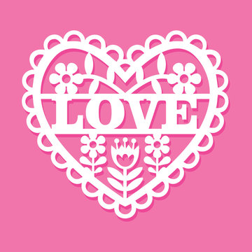 Vintage Paper Cut Silhouette Retro Flowers Heart