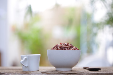 Organic brown rice with heart shape cup