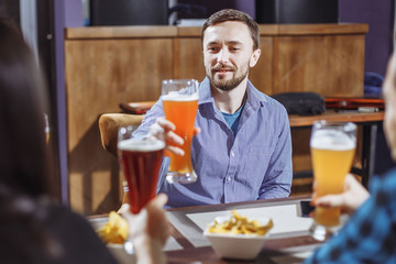 Meeting friends at the bar.