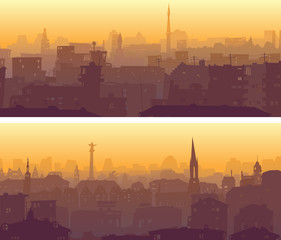 Set of horizontal wide banner of town roofs.