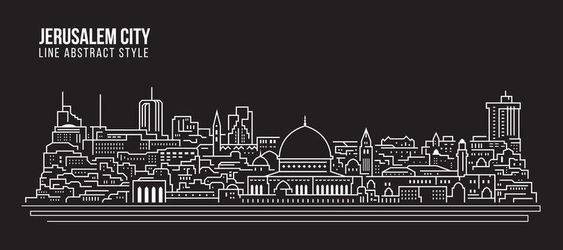Cityscape Building Line art Vector Illustration design - Jerusalem city