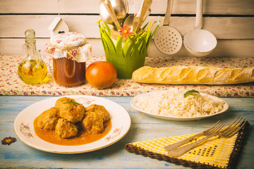 Meatballs with fried tomato homemade.