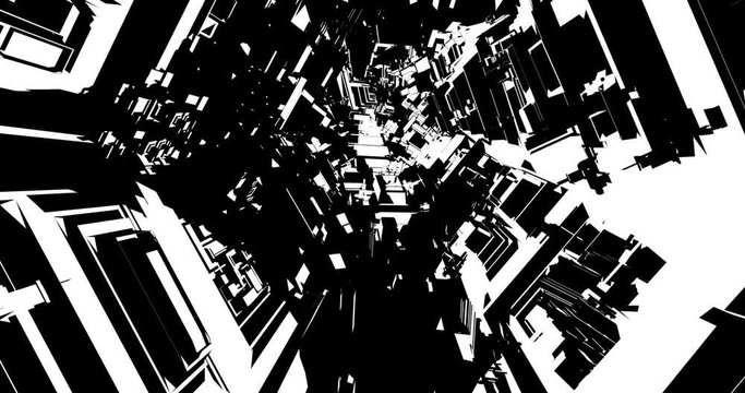Comic sci-fi tunnel VJ loop / 3D animation of endless camera pan through twisting spaceship cartoon interior