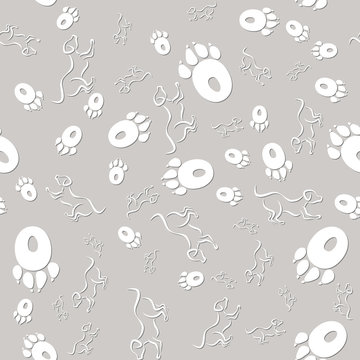 Seamless pattern with prints of dog s paws, a dog s outline.