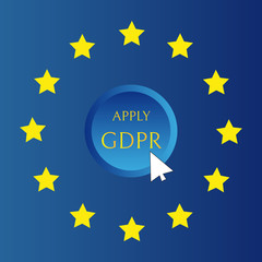 GDPR - General Data Protection Regulation, word abbreviation, apply button with mouse white poointer