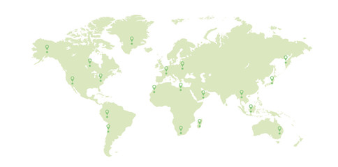 Fototapeta na wymiar World map and points of destinations