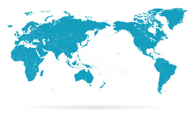 Obraz premium Mapa świata kontur kontur sylwetka granice - Azja w środku