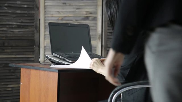 young lesbian secretary is sexually harassing to her female boss. Office abuse and harassment