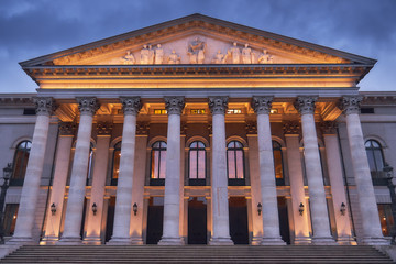 Fototapeta premium The National Theatre Munich at dusk. Max-Joseph-Platz Square in Munich, Germany