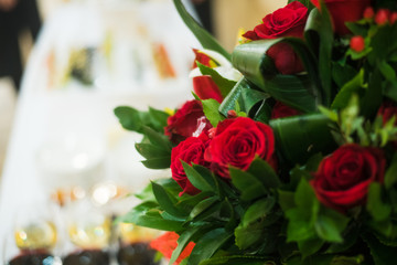 Bouquet of beautiful spring flowers in interior, close up, for women to Valentine's day