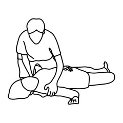 man helping human on the ground  vector illustration sketch hand drawn with black lines, isolated on white background.
